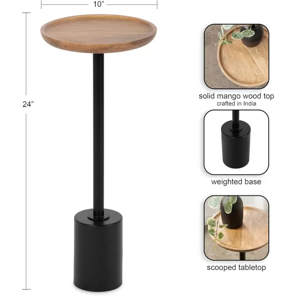 Kate and Laurel Xyler Transitional Round Wood and Metal Drink Table for Use as Plant Pedestal Stand or Living Room Accent 10x10x24 GoldBlackNaturalBlack
