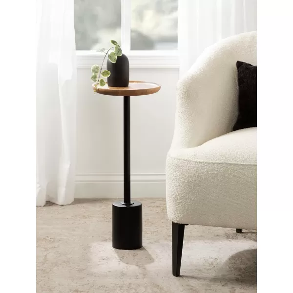 Kate and Laurel Xyler Transitional Round Wood and Metal Drink Table for Use as Plant Pedestal Stand or Living Room Accent 10x10x24 GoldBlackNaturalBlack