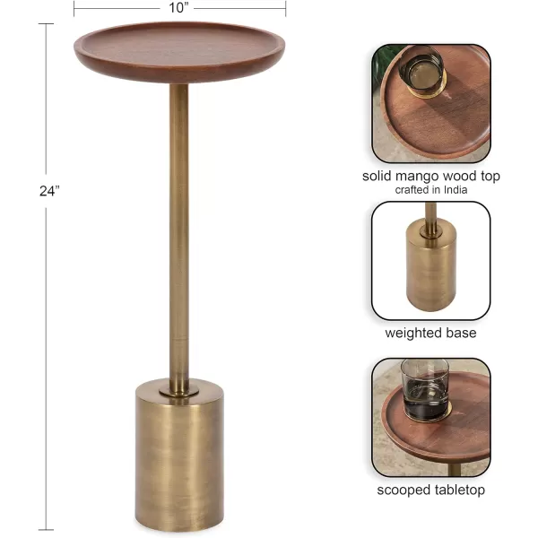 Kate and Laurel Xyler Transitional Round Wood and Metal Drink Table for Use as Plant Pedestal Stand or Living Room Accent 10x10x24 GoldBlackWalnut BrownGold