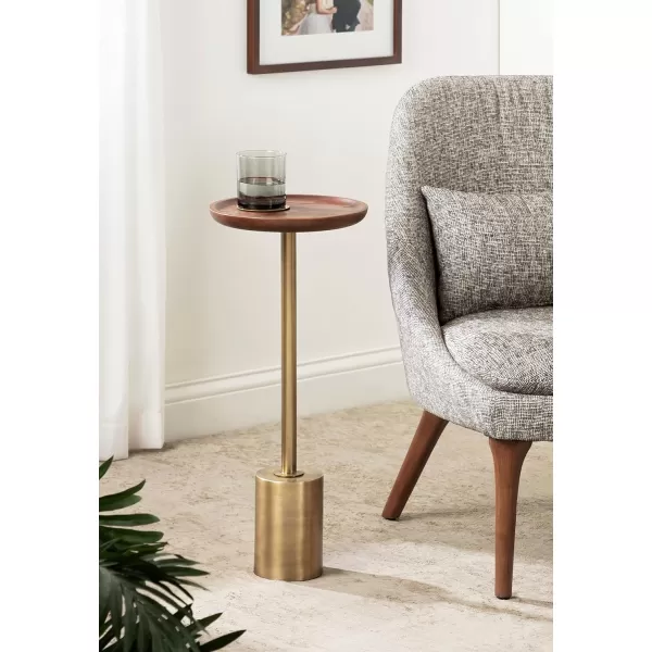 Kate and Laurel Xyler Transitional Round Wood and Metal Drink Table for Use as Plant Pedestal Stand or Living Room Accent 10x10x24 GoldBlackWalnut BrownGold