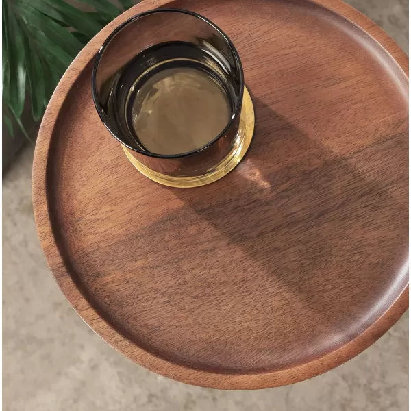 Kate and Laurel Xyler Transitional Round Wood and Metal Drink Table for Use as Plant Pedestal Stand or Living Room Accent 10x10x24 GoldBlackWalnut BrownGold