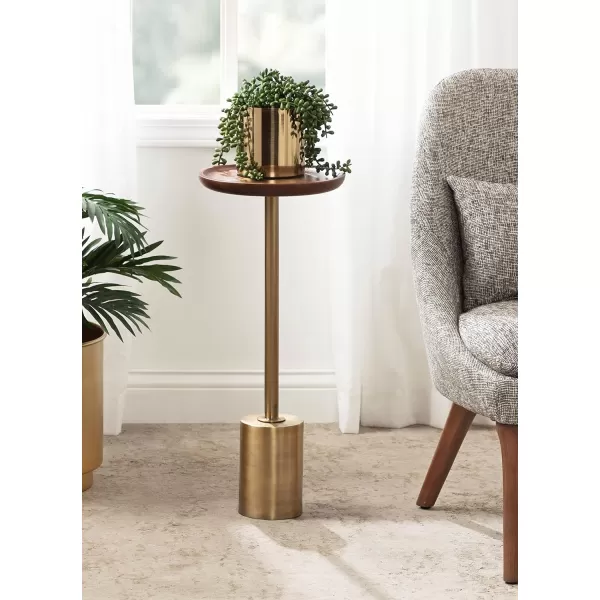 Kate and Laurel Xyler Transitional Round Wood and Metal Drink Table for Use as Plant Pedestal Stand or Living Room Accent 10x10x24 GoldBlackWalnut BrownGold