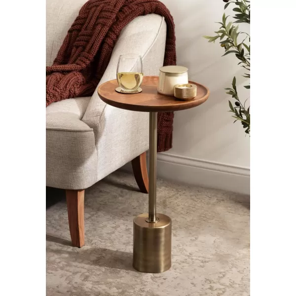 Kate and Laurel Xyler Transitional Round Wood and Metal Side Table for Use as Plant Pedestal Stand or Bedroom Nightstand 14x14x24 NaturalBlackWalnut BrownGold