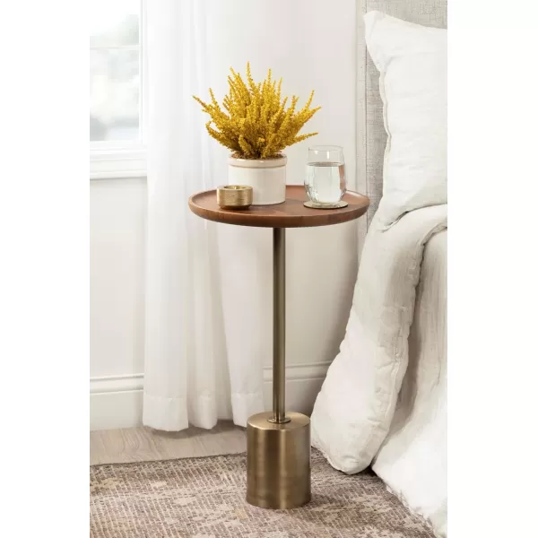 Kate and Laurel Xyler Transitional Round Wood and Metal Side Table for Use as Plant Pedestal Stand or Bedroom Nightstand 14x14x24 NaturalBlackWalnut BrownGold