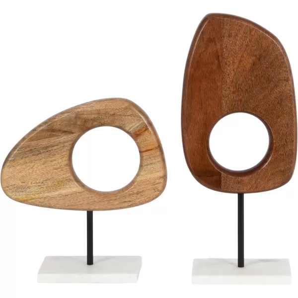Kate and Laurel Yoakes Modern Geometric Sculptures for Living Room Shelf Decor 2 Piece Natural and Black