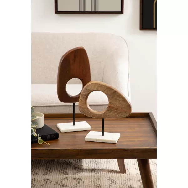 Kate and Laurel Yoakes Modern Geometric Sculptures for Living Room Shelf Decor 2 Piece Natural and Black
