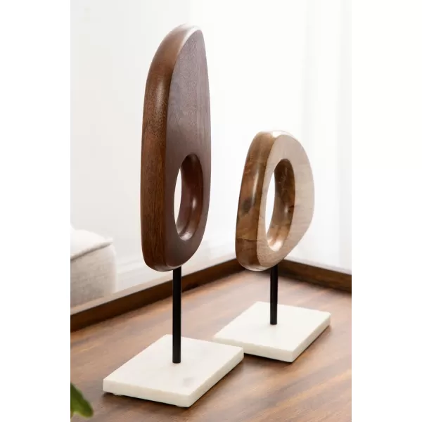 Kate and Laurel Yoakes Modern Geometric Sculptures for Living Room Shelf Decor 2 Piece Natural and Black