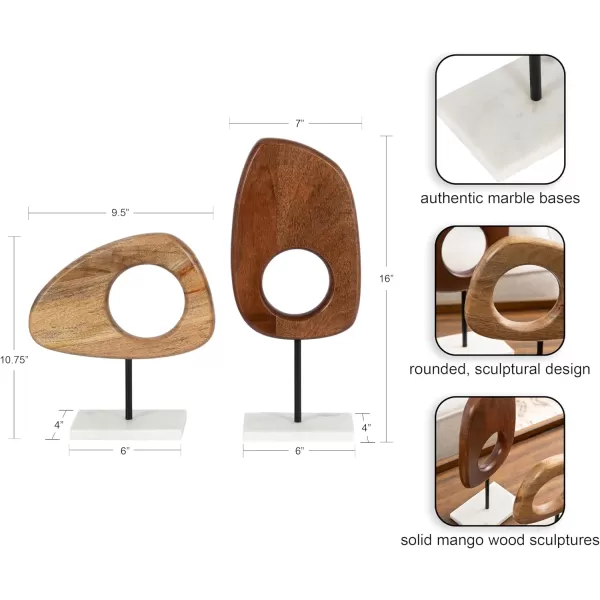 Kate and Laurel Yoakes Modern Geometric Sculptures for Living Room Shelf Decor 2 Piece Natural and Black