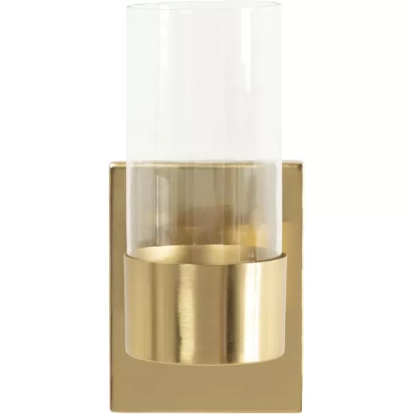 Kate and Laurel Zabler Modern Metal Wall Sconce 5 x 6 x 10 Gold Round Candle Holder with Removable Glass Cylinder for Flameless Candle Display in Bedroom or Bathroom