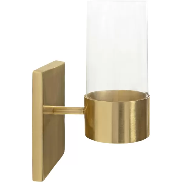 Kate and Laurel Zabler Modern Metal Wall Sconce 5 x 6 x 10 Gold Round Candle Holder with Removable Glass Cylinder for Flameless Candle Display in Bedroom or Bathroom