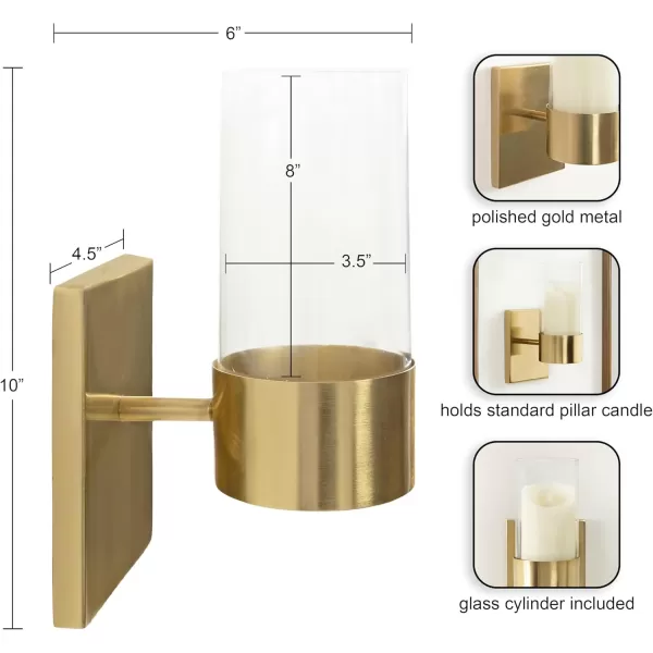 Kate and Laurel Zabler Modern Metal Wall Sconce 5 x 6 x 10 Gold Round Candle Holder with Removable Glass Cylinder for Flameless Candle Display in Bedroom or Bathroom