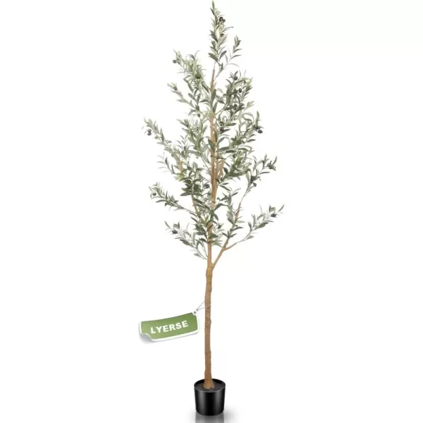 7ft Artificial Olive Tree Tall Fake Potted Olive Silk Tree with Planter Large Faux Olive Branches and Fruits Artificial Tree for Office House Living Room Home Decor