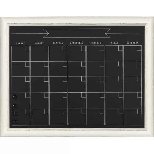 DesignOvation Macon Framed Magnetic Chalkboard Monthly Calendar 23x29 Soft White