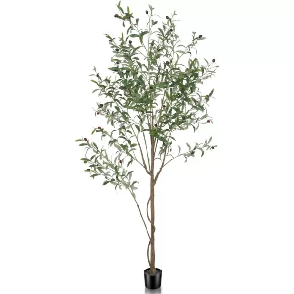 Faux Olive Tree 8ft Tall Fake Olive Tree for Modern Home Office Decor Artificial Olive Tree Plants Indoor with Natural Wood Trunk and Lifelike Fruits6ft