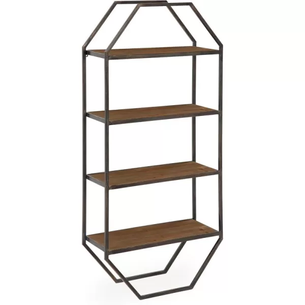 Kate and Laurel Adela Modern Octagon Wall Shelf 16 x 5 x 28 White and Gold Glam 2Tier Shelf for Storage and DisplayBrown