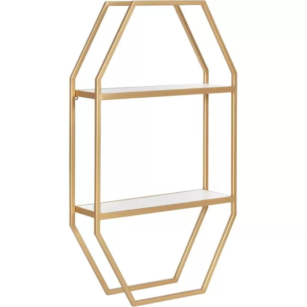 Kate and Laurel Adela Modern Octagon Wall Shelf 16 x 5 x 28 White and Gold Glam 2Tier Shelf for Storage and DisplayWhiteGold