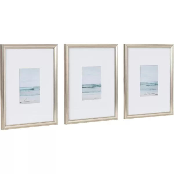 Kate and Laurel Adlynn Decorative Rectangle Watercolor Framed Art Set of 3 11 x 14 matted to 5 x 7 Gold Vintage ThreePiece Framed Wall Art for Gallery Wall Frame Set in Living Room Wall DecorSilver