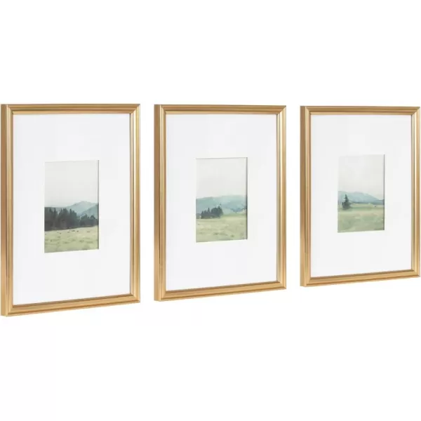 Kate and Laurel Adlynn Decorative Rectangle Watercolor Framed Art Set of 3 11 x 14 matted to 5 x 7 Gold Vintage ThreePiece Framed Wall Art for Gallery Wall Frame Set in Living Room Wall DecorGold