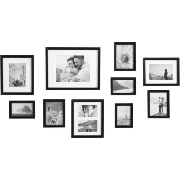 Kate and Laurel Adlynn Photo Frame Set Set of 10 Varying Sizes Gold Traditional Glam Frame Collection for WallBlack