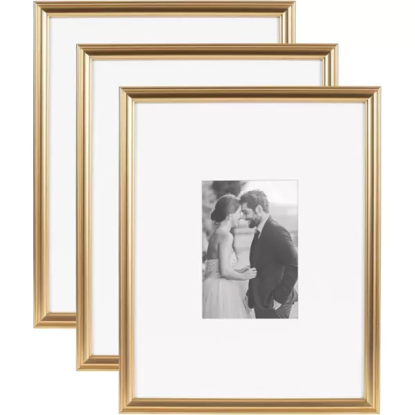 Kate and Laurel Adlynn Rectangle Picture Frame Set of 3 16 x 20 matted to 8 x 10 Bronze Vintage ThreePiece Frame Set for Gallery Wall Frame Set in Living Room Wall DecorGold