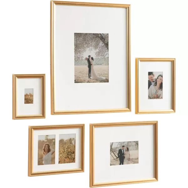 Kate and Laurel Adlynn Traditional Picture Frame Set Set of 5 Varying Sizes Gold Vintage Wall Frame Set Collection with Hanging Template for Gallery Wall Picture Frame Display