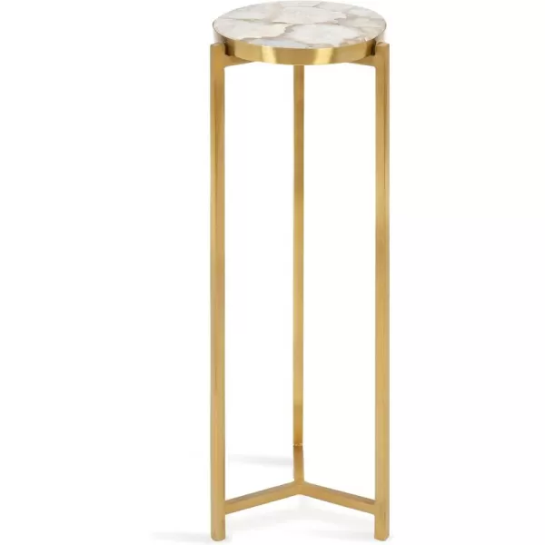 Kate and Laurel Aguilar Modern Round Drink Table 8 x 8 x 23 Blue and Silver Small Accent Table for Use as Plant Pedestal Stand with Agate Stone TabletopNaturalGold