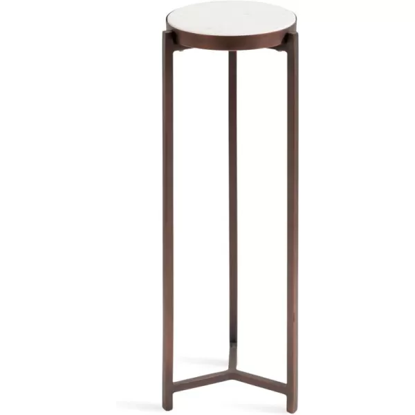 Kate and Laurel Aguilar Modern Round Drink Table 8 x 8 x 23 Blue and Silver Small Accent Table for Use as Plant Pedestal Stand with Agate Stone TabletopBronzeWhite