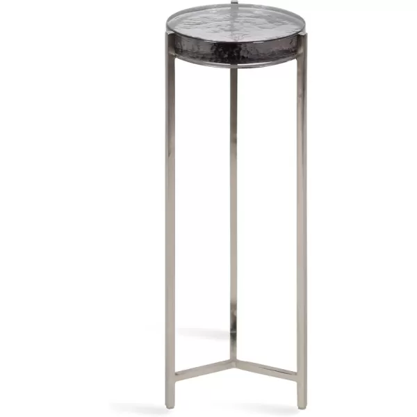 Kate and Laurel Aguilar Modern Round Drink Table 8 x 8 x 23 Blue and Silver Small Accent Table for Use as Plant Pedestal Stand with Agate Stone TabletopGraySilver