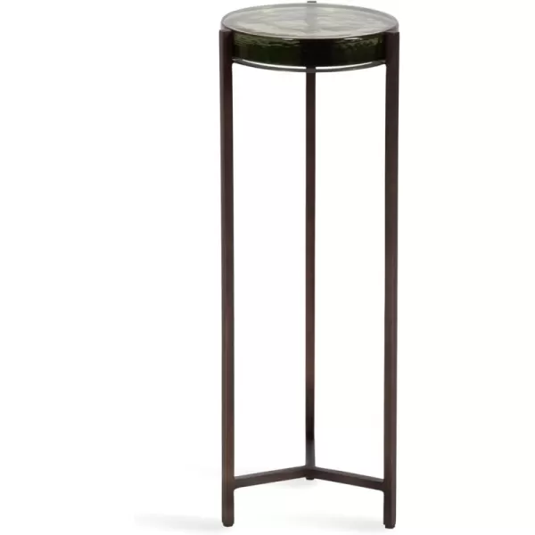 Kate and Laurel Aguilar Modern Round Drink Table 8 x 8 x 23 Blue and Silver Small Accent Table for Use as Plant Pedestal Stand with Agate Stone TabletopBronzeGreen Glass