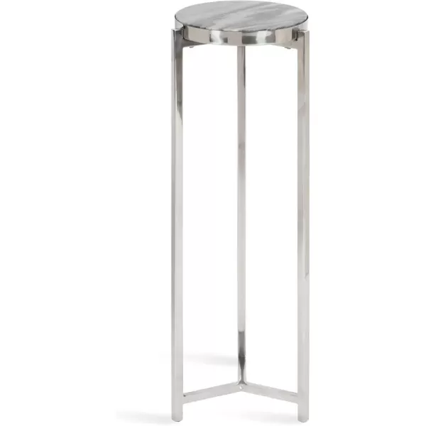 Kate and Laurel Aguilar Modern Round Drink Table 8 x 8 x 23 Blue and Silver Small Accent Table for Use as Plant Pedestal Stand with Agate Stone TabletopSilverGray