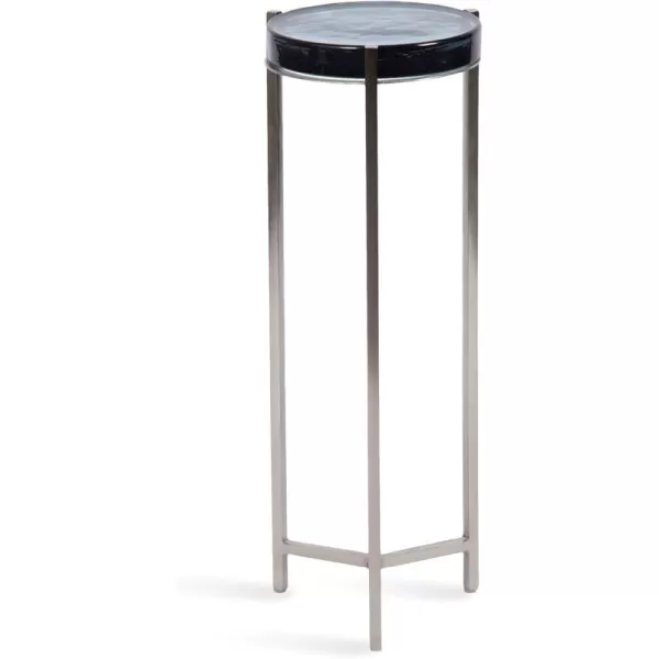 Kate and Laurel Aguilar Modern Round Drink Table 8 x 8 x 23 Blue and Silver Small Accent Table for Use as Plant Pedestal Stand with Agate Stone TabletopSilverBlue Glass