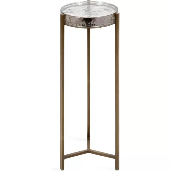 Kate and Laurel Aguilar Modern Round Drink Table 8 x 8 x 23 Blue and Silver Small Accent Table for Use as Plant Pedestal Stand with Agate Stone TabletopClearBrass