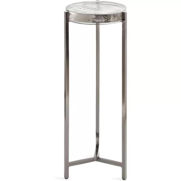 Kate and Laurel Aguilar Modern Round Drink Table 8 x 8 x 23 Blue and Silver Small Accent Table for Use as Plant Pedestal Stand with Agate Stone TabletopPewter
