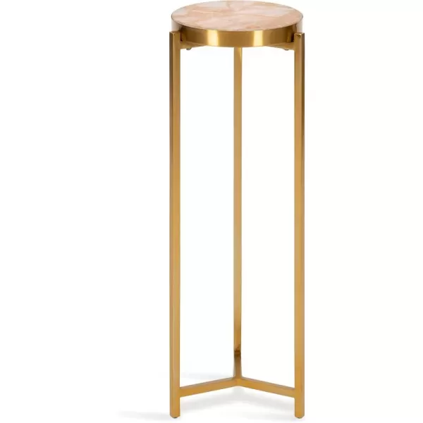 Kate and Laurel Aguilar Modern Round Drink Table 8 x 8 x 23 Blue and Silver Small Accent Table for Use as Plant Pedestal Stand with Agate Stone TabletopPinkGold