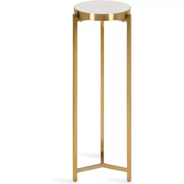 Kate and Laurel Aguilar Modern Round Drink Table 8 x 8 x 23 Blue and Silver Small Accent Table for Use as Plant Pedestal Stand with Agate Stone TabletopWhiteGold
