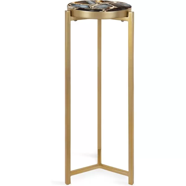 Kate and Laurel Aguilar Modern Round Drink Table 8 x 8 x 23 Blue and Silver Small Accent Table for Use as Plant Pedestal Stand with Agate Stone TabletopGoldBlack