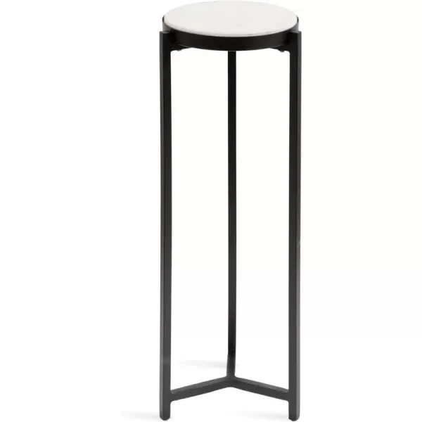 Kate and Laurel Aguilar Modern Round Drink Table 8 x 8 x 23 Blue and Silver Small Accent Table for Use as Plant Pedestal Stand with Agate Stone TabletopBlackWhite
