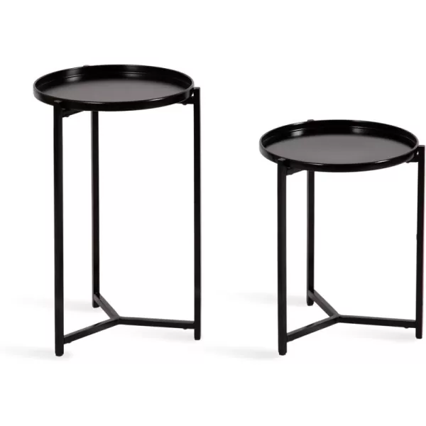 Kate and Laurel Aguilar Modern Round Plant Stand Set Set of 2 Black Transitional TwoPiece Accent Table Set for Use as Indoor or Outdoor Plant RisersBlack