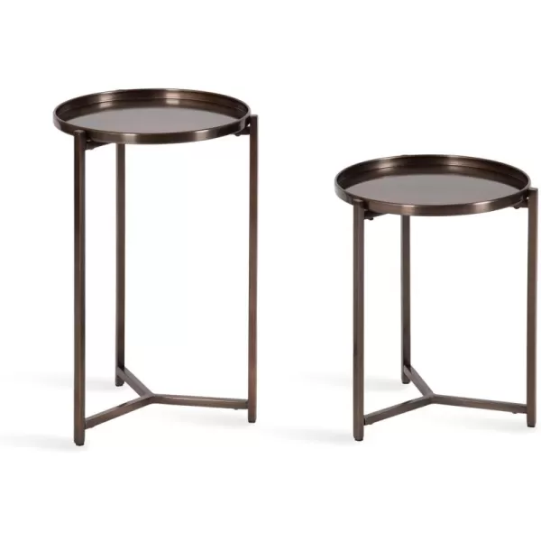 Kate and Laurel Aguilar Modern Round Plant Stand Set Set of 2 Black Transitional TwoPiece Accent Table Set for Use as Indoor or Outdoor Plant RisersBronzze