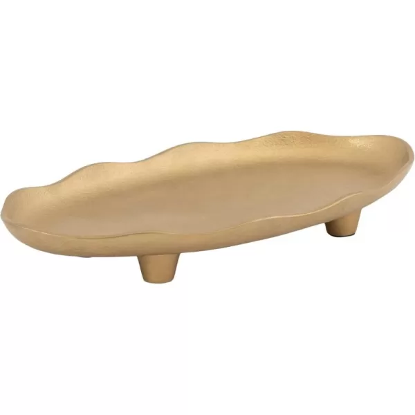 Kate and Laurel Alessia Modern Decorative Scalloped Oval Footed Metal Tray 14 x 8 Bronze Transitional FoodSafe Cast Aluminum Pedestal Tray with Rough Texture and Deckled EdgeGold