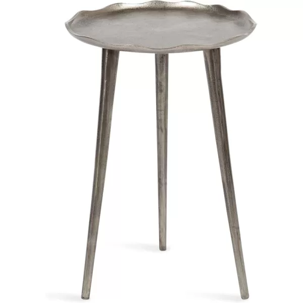 Kate and Laurel Alessia Modern Round Metal Side Table 15 x 15 x 22 Black Decorative Cast Aluminum End Table with Deckled Edge for Bedroom Nightstand or Living Room AccentSilver