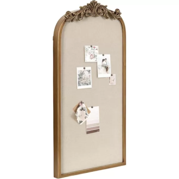 Kate and Laurel Arendahl Arch Pinboard Gold 13 x 25 Framed Arched Ornate Vintage Cork Board for Unique Display Organization and Decor OptionsGold