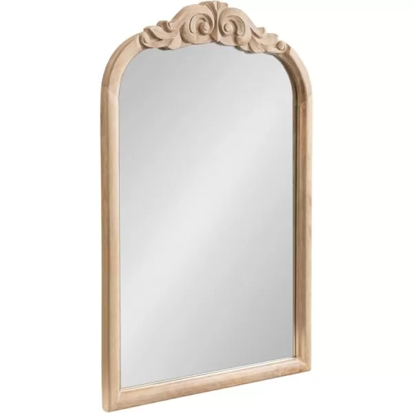 Kate and Laurel Arendahl Traditional Arch Wall Mirror 24 x 36 Natural Wood Vintage BaroqueInspired Wooden Arched Bathroom Mirror for Over Sink with Ornate Carved CrownNatural