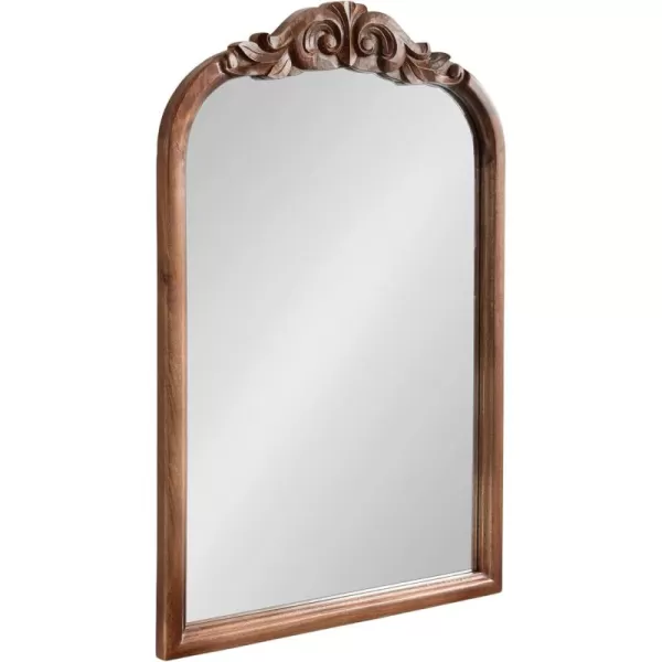 Kate and Laurel Arendahl Traditional Arch Wall Mirror 24 x 36 Natural Wood Vintage BaroqueInspired Wooden Arched Bathroom Mirror for Over Sink with Ornate Carved CrownWalnut Brown