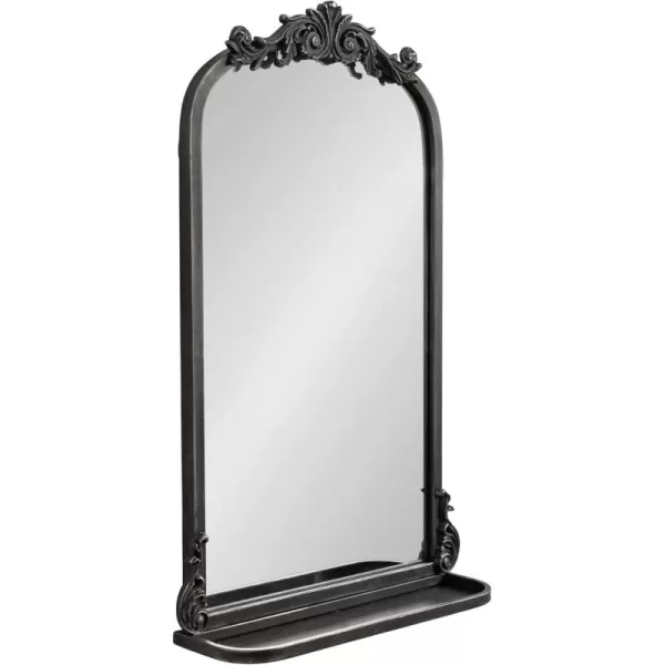 Kate and Laurel Arendahl Traditional Vintage Arch Mirror with Shelf 21 x 32 Gold Baroque Antique Arched Wall Mirror with Functional Shelf and Ornate FrameBlack