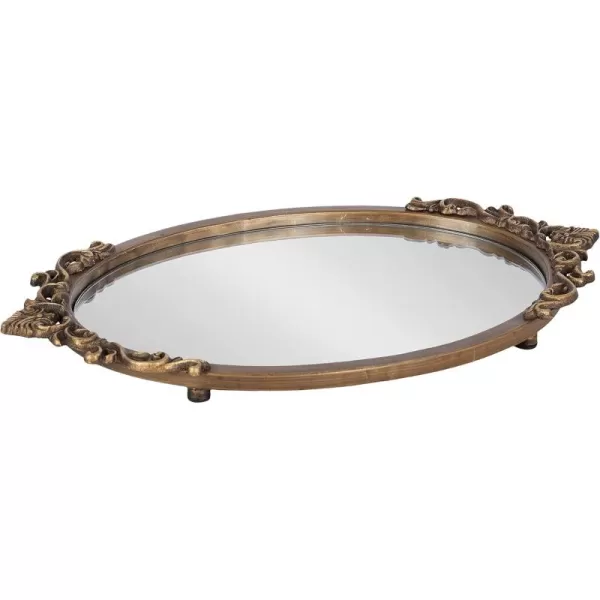 Kate and Laurel Arendahl Vintage Oval Mirrored Decorative Tray 17 x 10 Antique Gold Traditional Ottoman Tray for Living Room Home Decor with Ornate Detailing