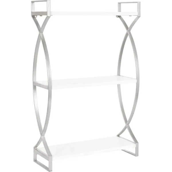 Kate and Laurel Arietta Modern Glam 3Tier Wood and Metal Shelf 18 x 7 x 28 White and Silver Chic Contemporary Storage and DecorSilver