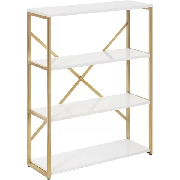 Kate and Laurel Ascott Modern Glam Rectangle Unique Versatile 4Tier Bookshelf for Use as Wall or Floor Shelf Options 24 x 32 White and GoldWhite and Gold