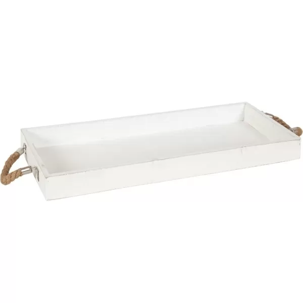 Kate and Laurel Bayville Coastal Farmhouse Wood Tray 10 x 24 White Decorative Wooden Tray with Rope Handles and Rustic Distressed Finish for Serving Storage and DisplayWhite