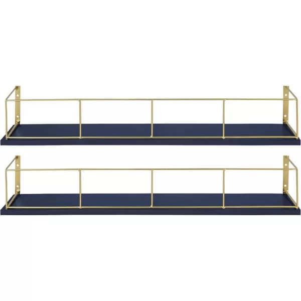 Kate and Laurel Benbrook 24 inch 2Pack Wood and Metal Floating Wall Shelves Rustic Brown and BlackNavy Blue